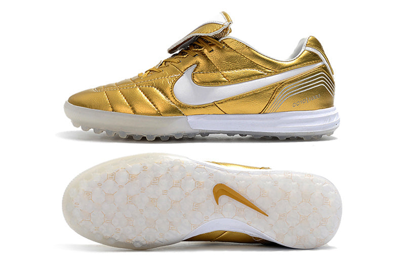 CHUTEIRA NIKE TIEMPO LEGEND 7 SOCIETY - DOURADA E BRANCA