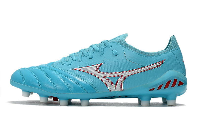 CHUTEIRA MIZUNO MORELIA NEO III JAPAN CAMPO - AZUL E BRANCA