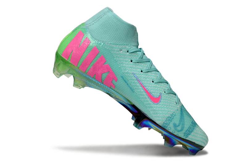 CHUTEIRA NIKE AIR ZOOM MERCURIAL SUPERFLY 10 ELITE CAMPO "COSMIC SPEED 2" - VERDE E ROSA