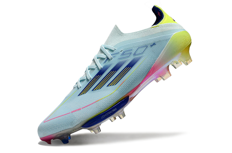 CHUTEIRA ADIDAS F50.1 LIGHTSTRIKE PRO ELITE CAMPO "OLYMPIC BOOT" - AZUL E COLORIDA