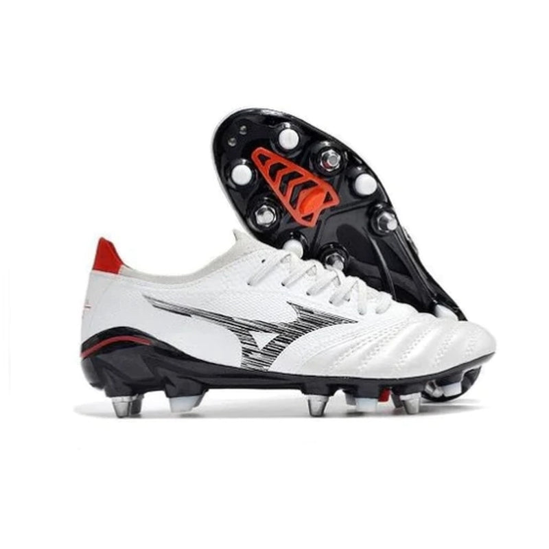 CHUTEIRA MIZUNO MORELIA NEO III JAPAN TRAVA MISTA - BRANCA E PRETA